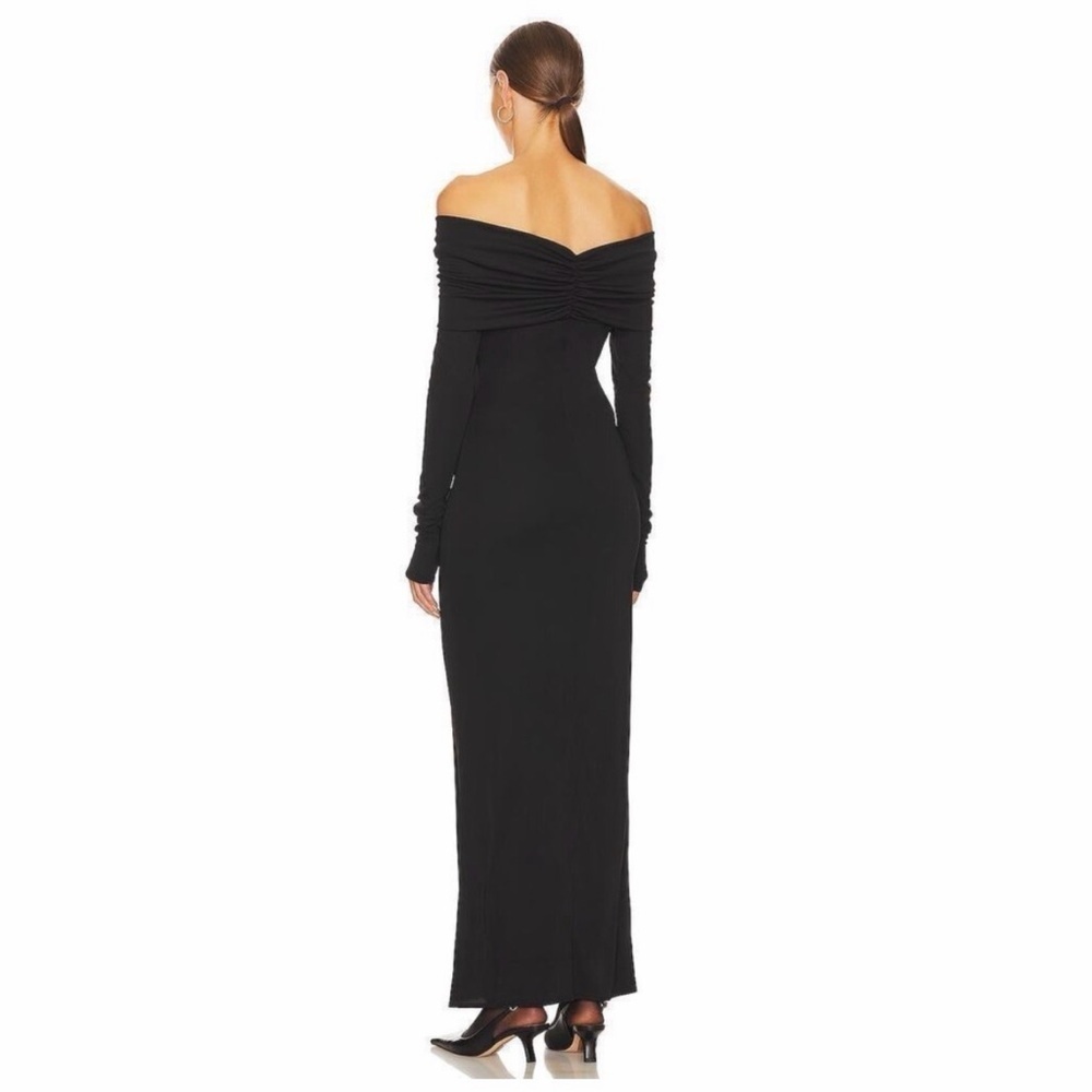 Helsa Matte Jersey Off Shoulder Ruched Long Sleeve Maxi Dress, black, XS - Picture 5 of 5
